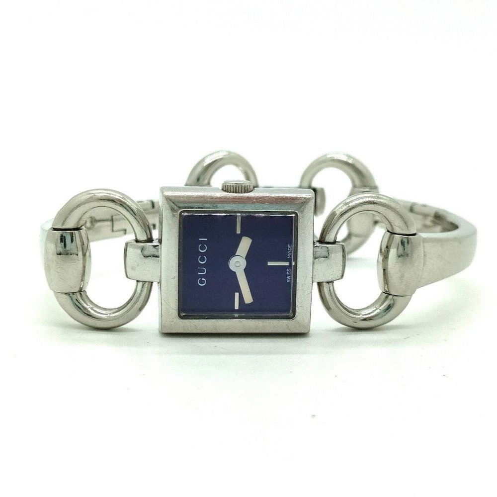 EUC GUCCI Horsebit Silver Bangle 120 Bangle Watch 18mm Women's Black X Silver - Picture 3 of 14